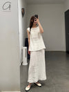 BASERANGE Elastic waist skirt Comfortable French BAS-SKFO-LC-SU25-UNDYED